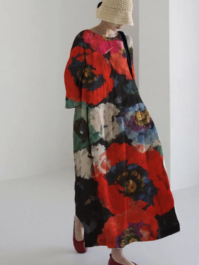 Cerise | Artistic Bloom Midi Dress